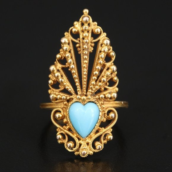 $3750 / NEW / MADE IN ITALY / Designer Heart Turquoise Ring / 14K Gold